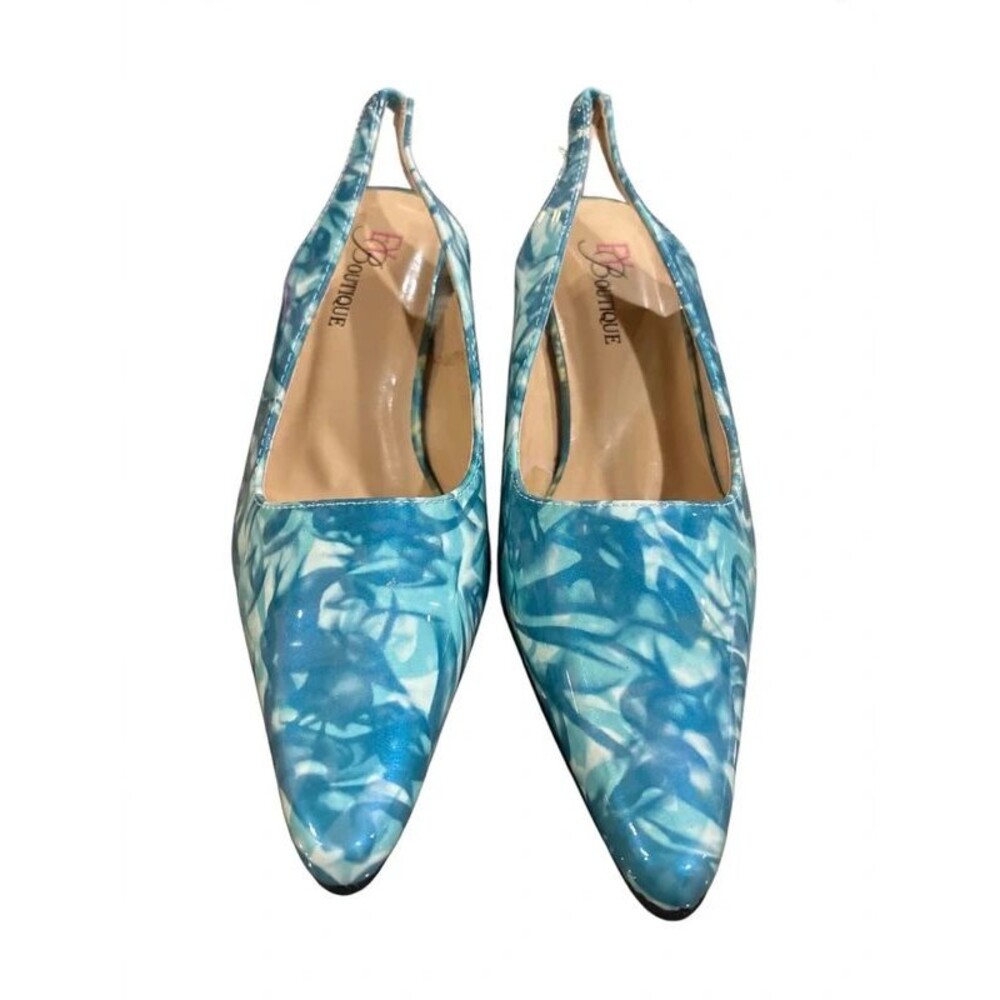 EX Boutique Blue Marbled Pointed Toe Kitten Heel - Womens 8W NWOT